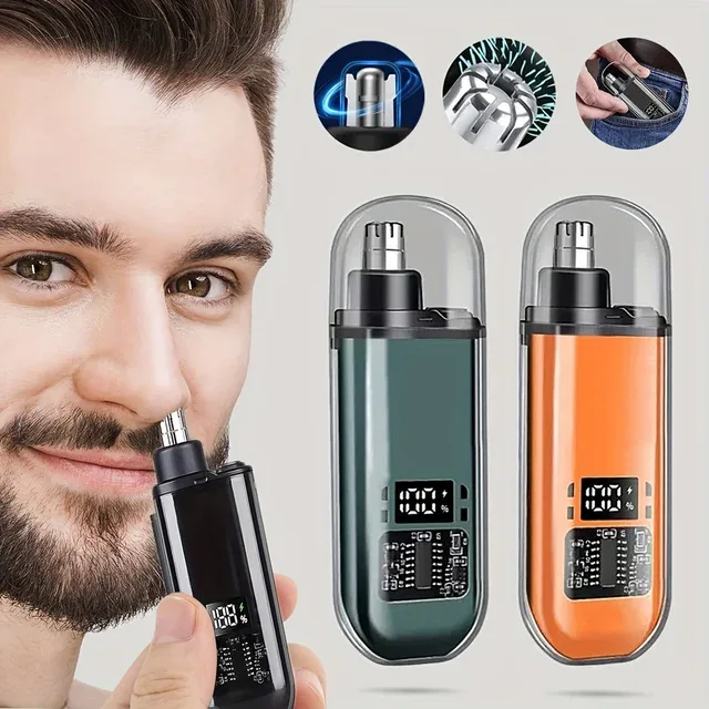 USB Rechargeable Electric Nose & Ear Hair Trimmer with LED Display